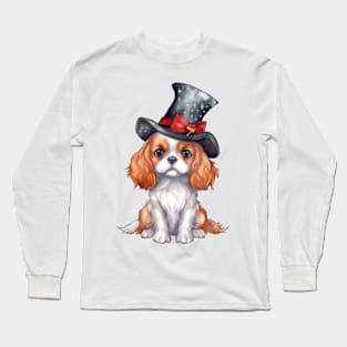 Watercolor Cavalier King Charles Spaniel Dog in Magic Hat Long Sleeve T-Shirt